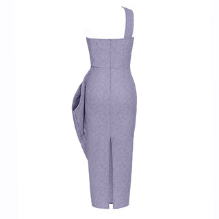 LEAF EMBROIDERY MIDI DRESS IN GREY PURPLE