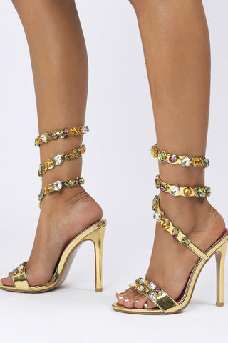 Laura Diamond Ankle Strap Stiletto Sandals - Gold