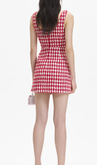 RED CHECK BOUCLE MINI DRESS