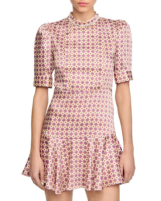 JAYANI PRINTED PUFF SLEEVE MINI DRESS IN PINK