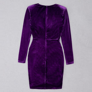 PURPLE VELVET LONG SLEEVES RUCHED MINI DRESS