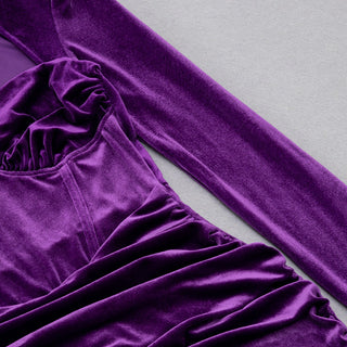 PURPLE VELVET LONG SLEEVES RUCHED MINI DRESS