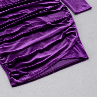 PURPLE VELVET LONG SLEEVES RUCHED MINI DRESS