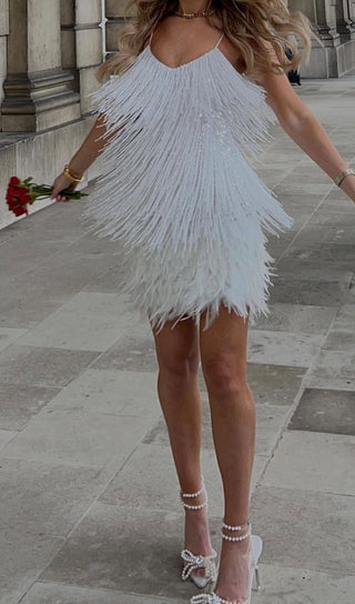 CHAMPAGNE TASSEL FEATHER MINI DRESS