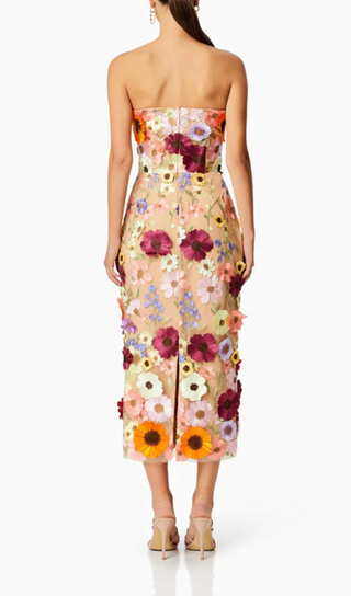 FLORAL PRINT STRAPLESS MIDI DRESS