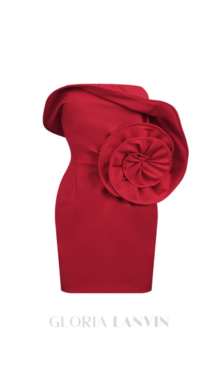 Sculptural rose mini dress in red