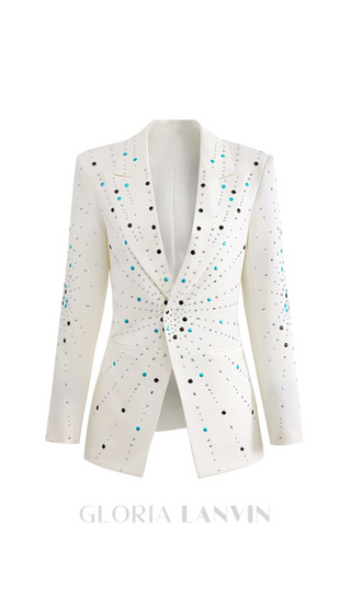 GLADYS WHITE PEAK LAPEL BLAZER WITH BEADINGS