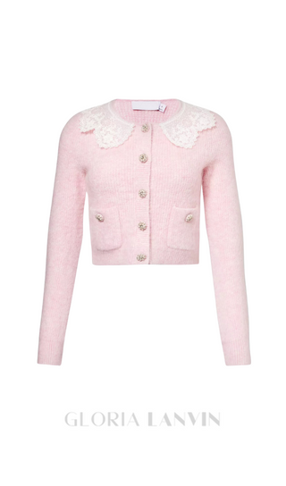 Fluffy ribbed-knit stretch-woven blend cardigan in pink