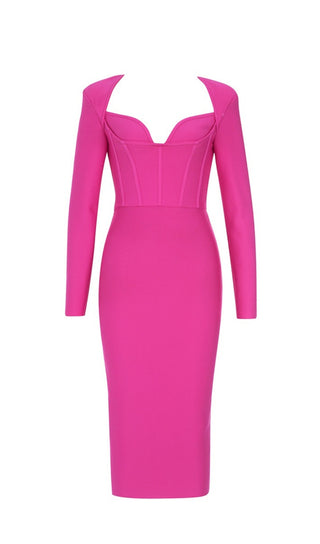 HOT PINK BANDAGE BODYCON MIDI DRESS