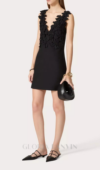 DOREEN EMBROIDERED CREPE COUTURE MINI DRESS IN BLACK