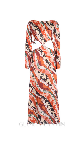 CATHERINE PRINTED CUT-OUT MAXI DRESS IN ORANGE