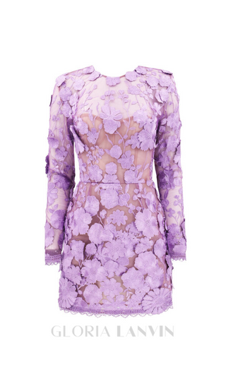 Lilac floral lace Long Sleeve Mini Dress