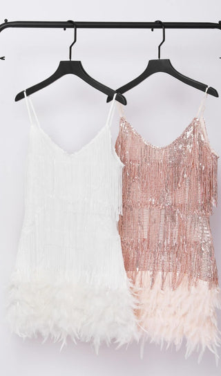 WHITE TASSEL FEATHER MINI DRESS