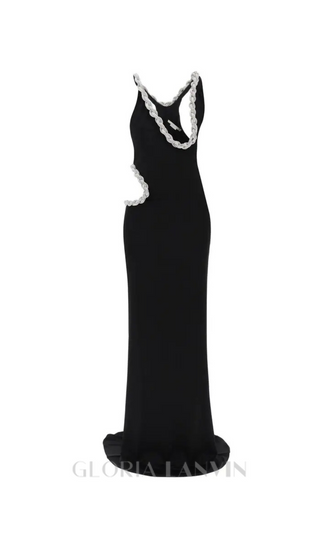 Crystal Braided Rope Cut-Out Maxi Dress in black