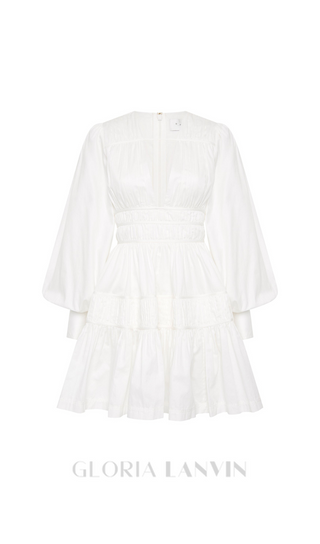 VALERIE FALLINGWATER RUCHED MINI DRESS IN WHITE