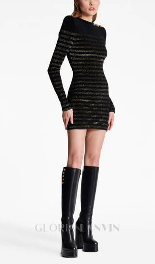 CARLIN JERSEY STRIPE LONG SLEEVE MINI DRESS IN BLACK