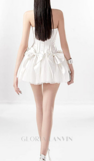 ELSIE BOWKNOT MESH STRAPLESS MINI DRESS IN WHITE