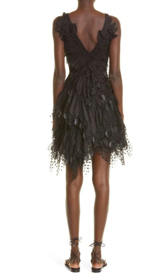 APPLIQUÉD TULLE MINI DRESS IN BLACK