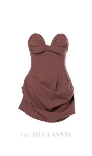 GRISELDA DRAPED WOOL-BLEND BUSTIER MINI DRESS IN BROWN