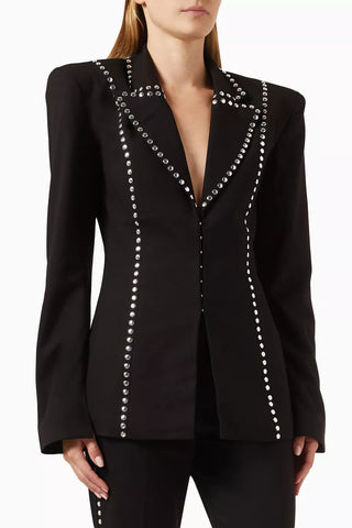 DEBORAH BLACK SCARF-DETAILED WOOL CREPE BLAZER SET