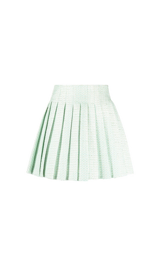 MINT BOUCLE PLEATED MINI SKIRT