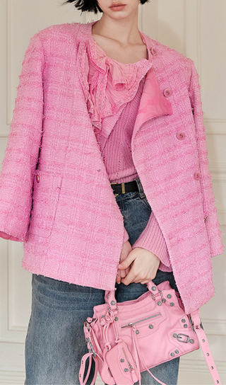 PINK BOW TWEED LOOSE BLAZER