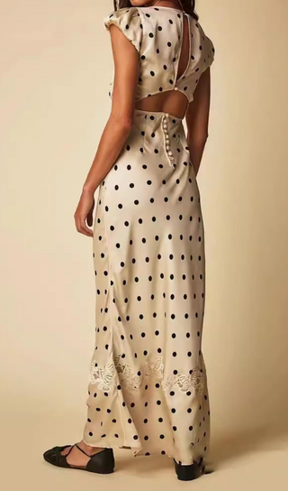 ROBE MAXI DÉCOUPÉE À POIS ORNÉE DE PAPILLON 