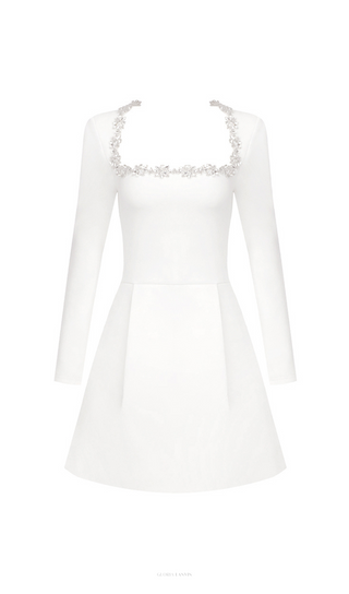 JEWEL-EMBELLISHED TRIM MINI DRESS IN WHITE