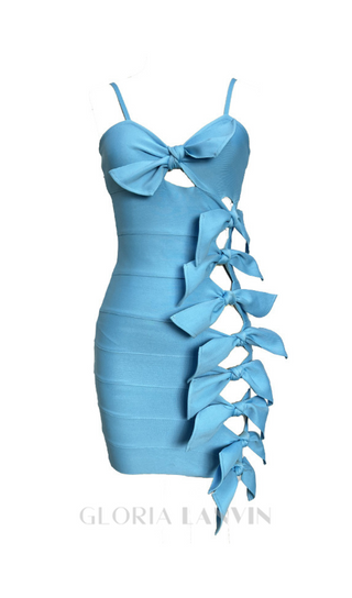 BOWKNOTS HALTER BANDAGE MINI DRESS IN BLUE