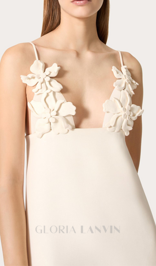 EMBROIDERED CREPE COUTURE MINI DRESS IN WHITE