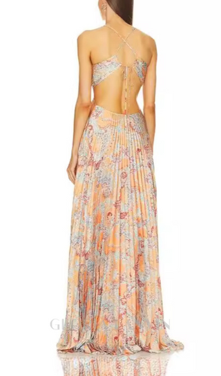 MOIRA CUTOUT FLORAL PRINTED HALTERNECK GOWN