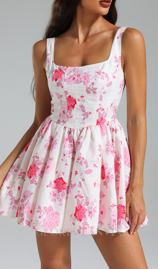 RETALE PINK FLORAL FLARED MINI DRESS