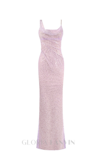 SEQUIN GLITTERING MAXI DRESS IN PALE PURPLE