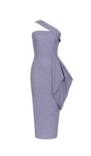 LEAF EMBROIDERY MIDI DRESS IN GREY PURPLE