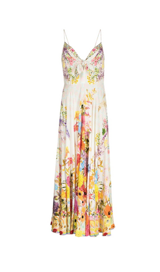 BOW FLORAL-PRINT SILK MIDI DRESS