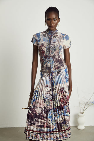 Blanche floral-print pleated top & skirt matching set