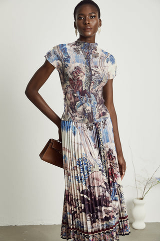 Blanche floral-print pleated top & skirt matching set