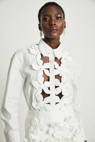 Rosalie 3D-floral embellished cut-out shirt