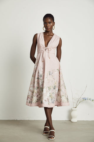 Sonia floral-print sleeveless midi dress in Pink