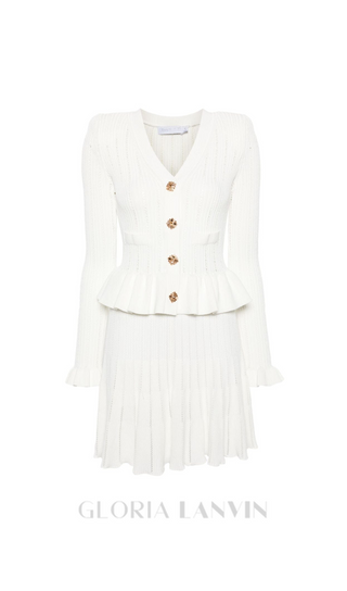 URSULA WHITE KNIT PEPLUM MINI DRESS