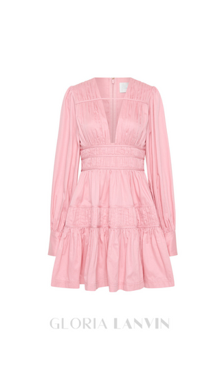 VALERIE FALLINGWATER RUCHED MINI DRESS IN PINK