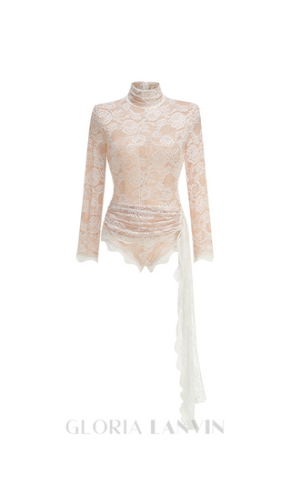 ZANNA WHITE HIGH NECK EMBROIDERED LACE BODYSUIT