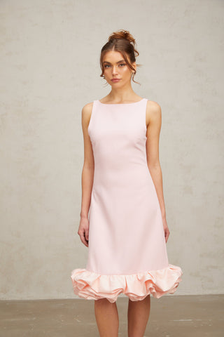 Charlène pink ruffled sleeveless midi dress