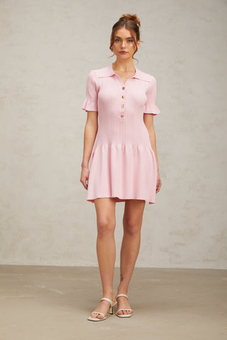 Nolwenn pink flared fine-knit mini dress