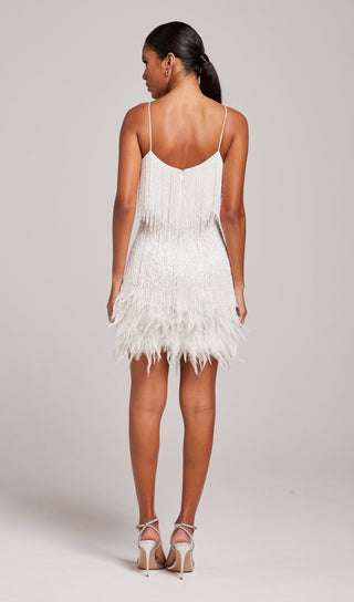 WHITE TASSEL FEATHER MINI DRESS