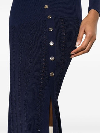 VIOLA RIBBED-KNIT MIDI DRESS IN NAVY BLUE