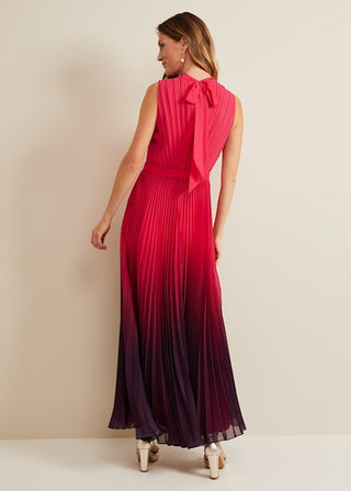 ombre pleated draped maxi dress