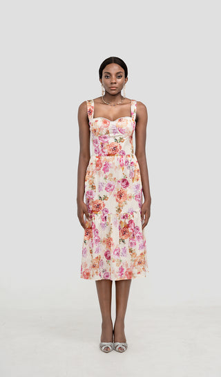 FLORAL MIDI DRESS IN IVORY