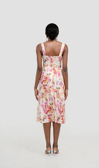 FLORAL MIDI DRESS IN IVORY