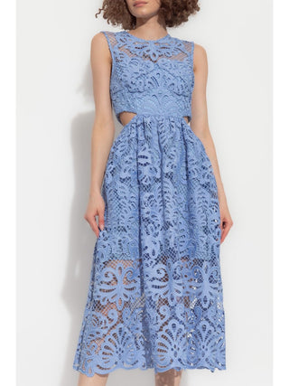 FANNY CUT-OUT LACE EMBROIDERY MIDI DRESS IN BLUE